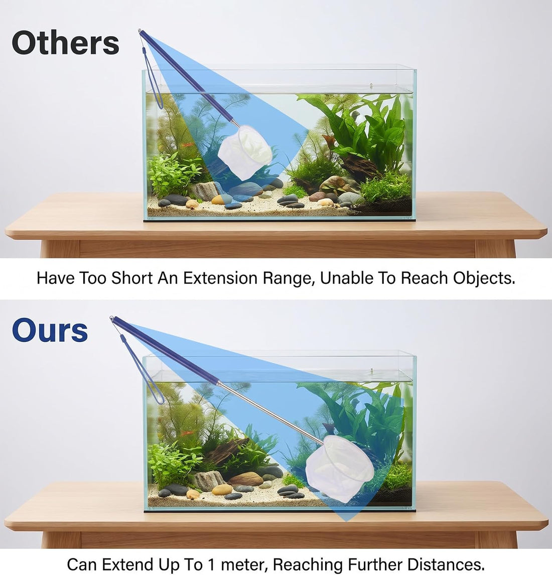 Fish Tank Net Small, Aquarium Fish Tank Net Long Handle (Blue)