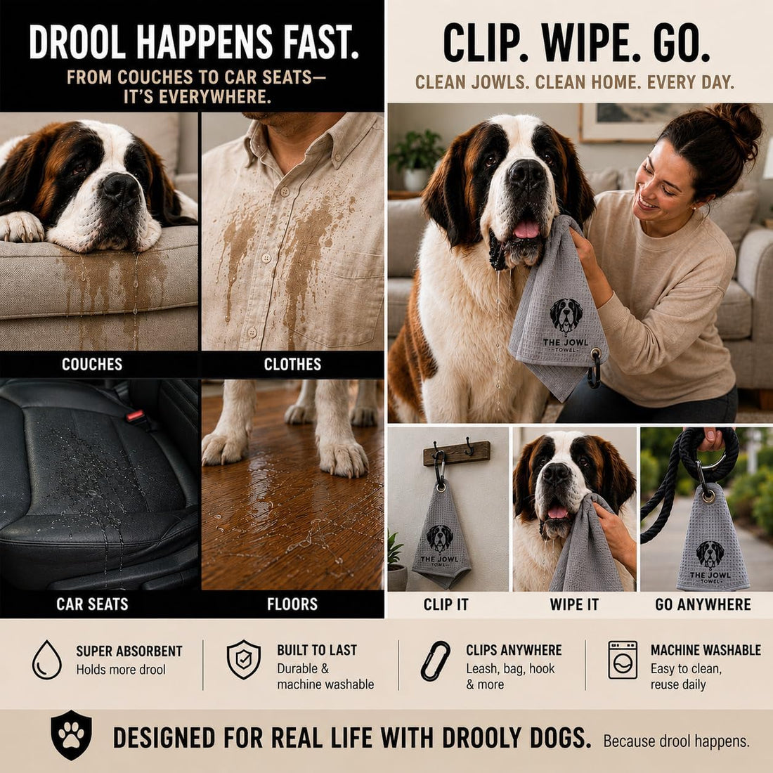 Dog Drool Towel for Large Dogs – Absorbent Microfiber Drool Catcher