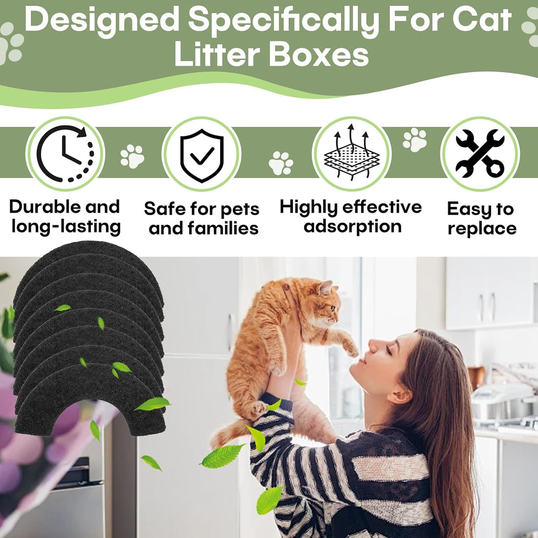 16Pcs Activated Charcoal Cat Litter Box Filters Replacement