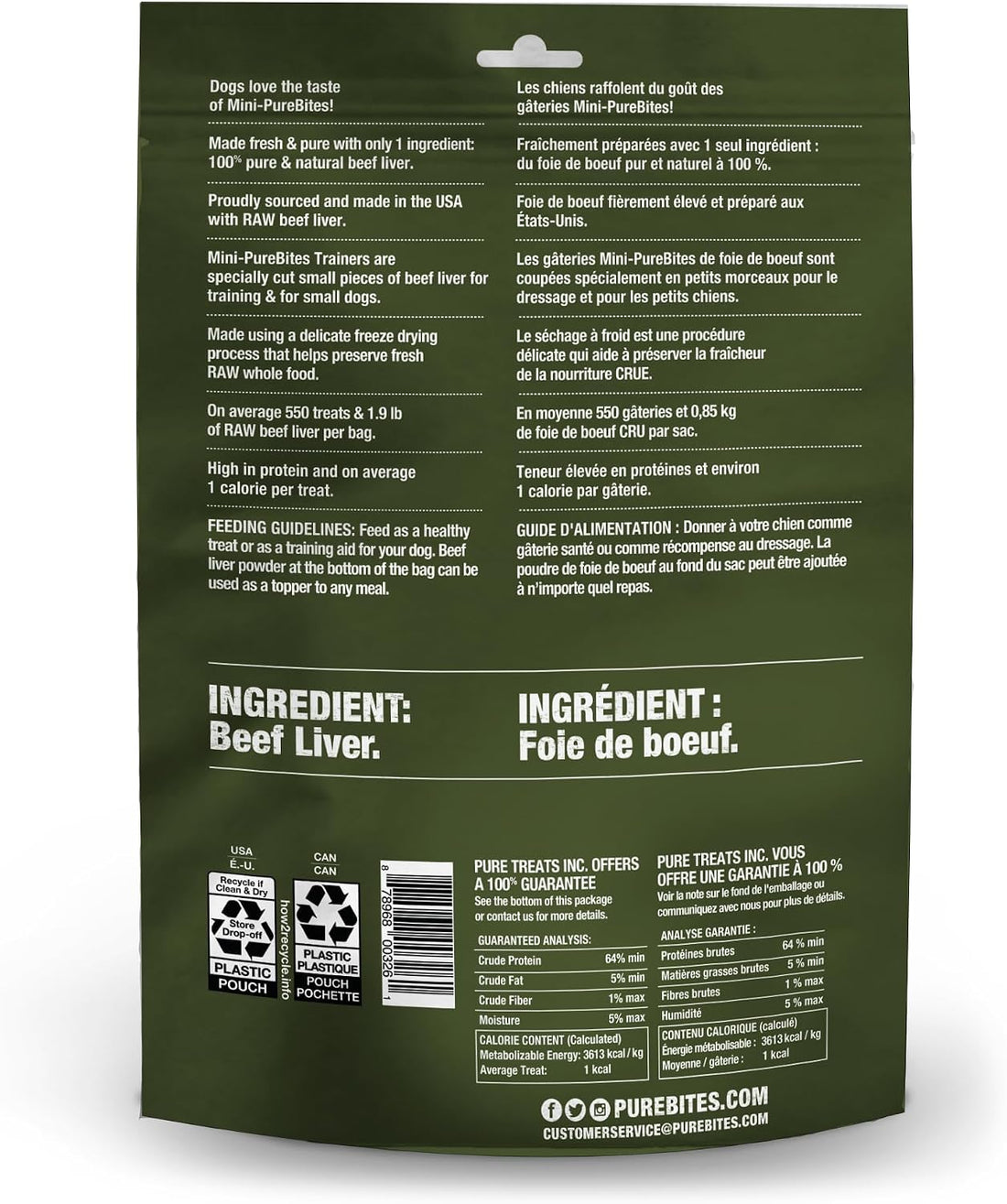 PureBites Mini Beef Single Ingredient Freeze Dried Dog Treats, 3 oz