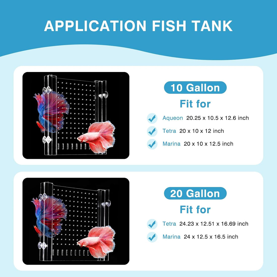 Aquarium Divider with Suction Cup, Clear, 11×11 in