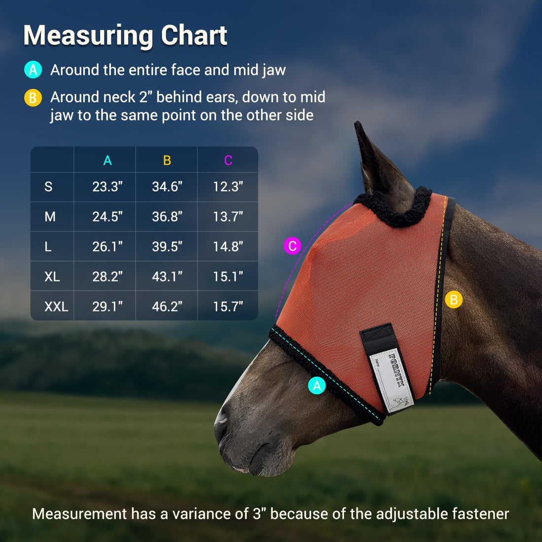 Fly Mask Without Ears for Horses, UV Block & No-Rub (Orange, L)