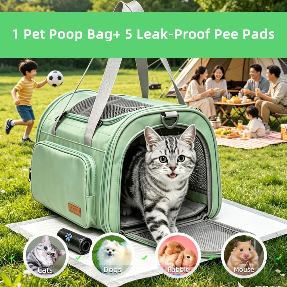Cat Carrier Soft Sided Dog Carrier with 1 Poop Bags and 5 Pee