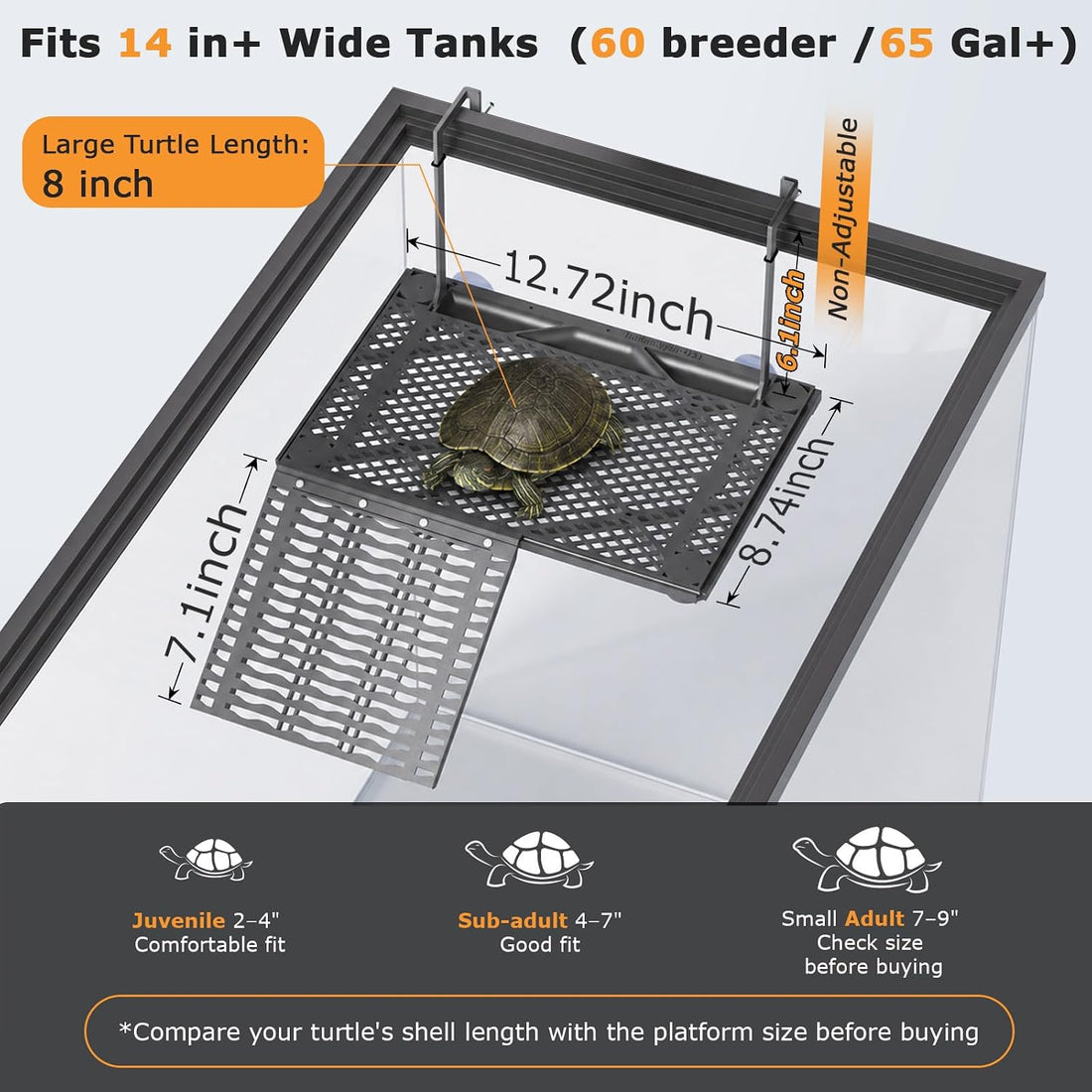 Large Hanging Turtle Basking Platform with Ramp, Food Tray, Upgraded