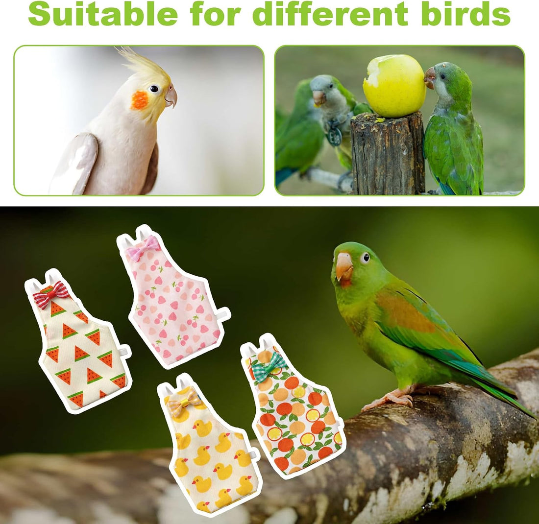 Jeffdad 4 Pcs Bird Diapers, Cute Pet Bird Diaper Pamper for Parrots