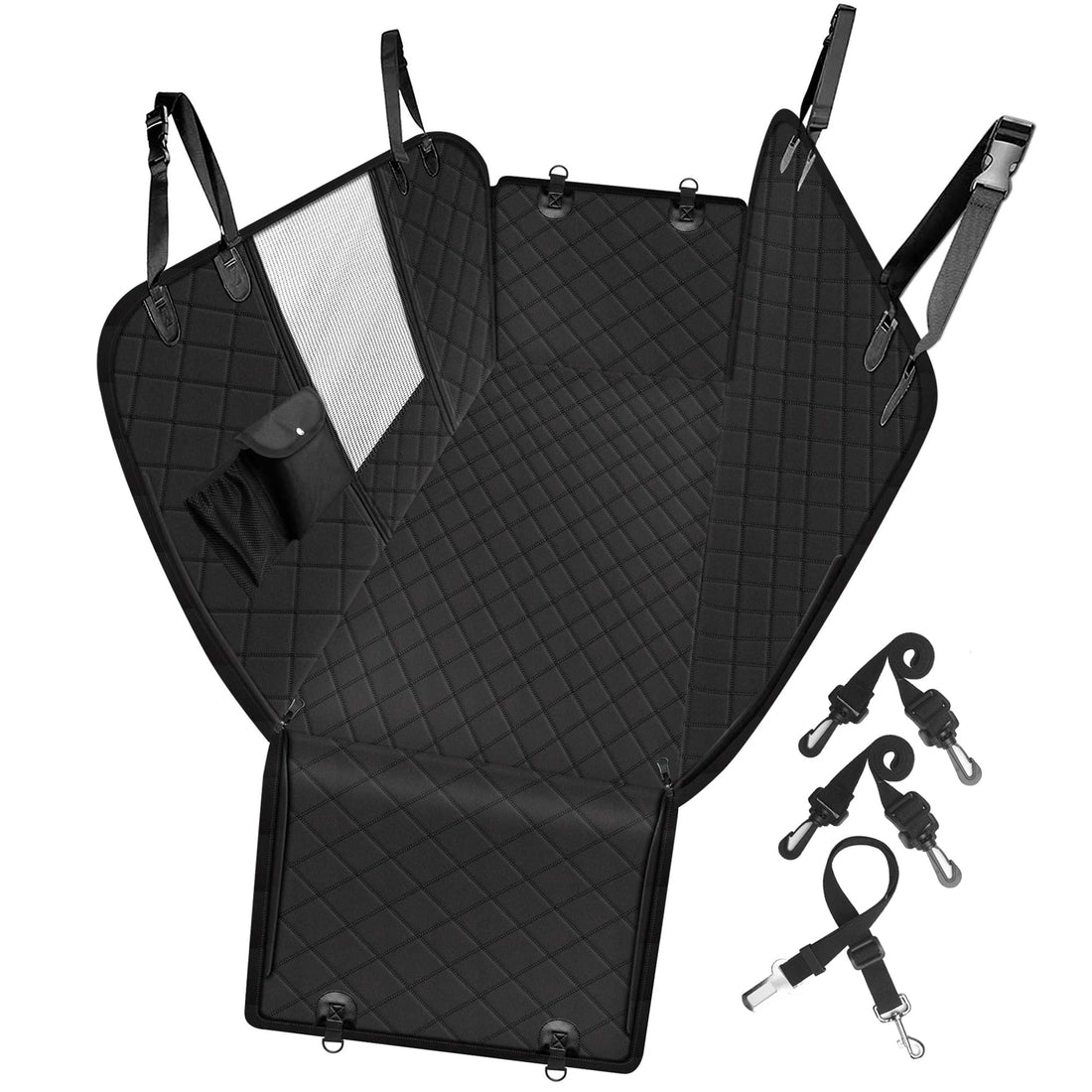 Femuar Dog Car Seat Cover with Storage Pockets Mesh Visual Window