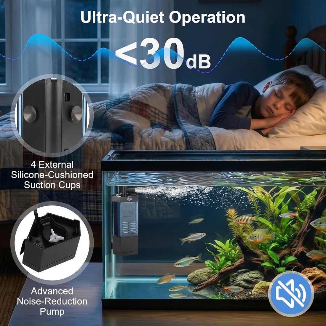 AQQA Internal Aquarium Filter for 2-10 Gallon Tank, Adjustable Flow