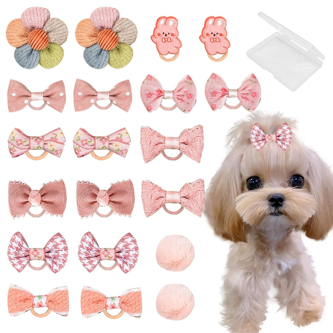 FGISAR 20 Pcs Small Dog Hair Bows with Rubber Bands Handmade Puppy