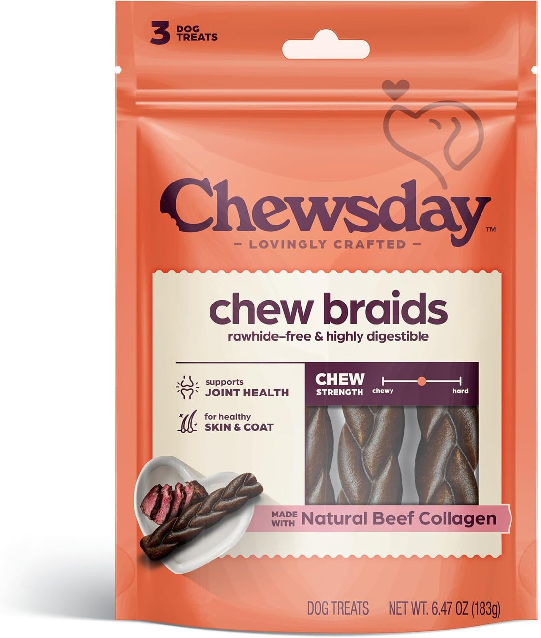 Chewsday, Dog Treats, Rawhide Free Chew Bones, 3 Count