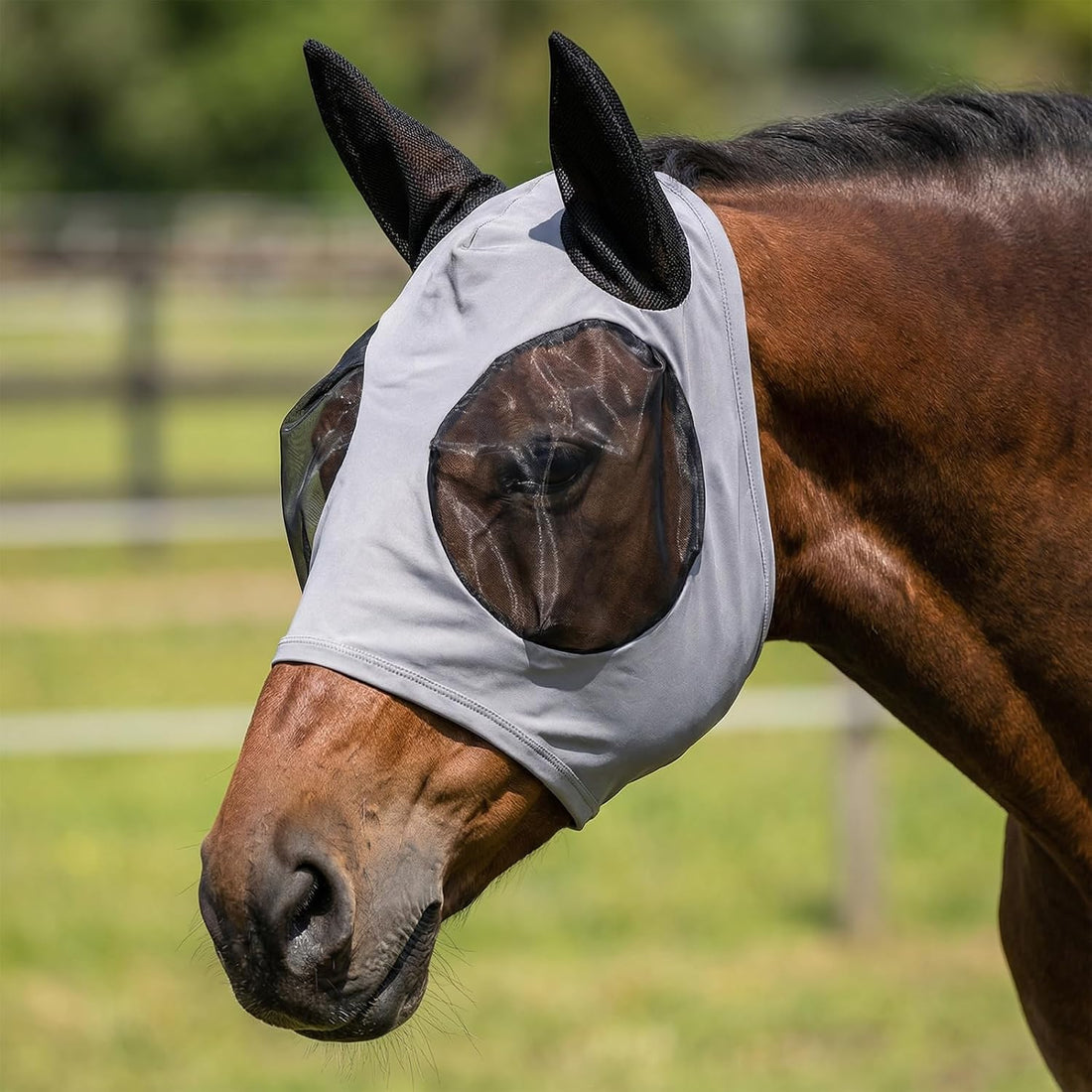 Fly Mask with Ears for Horses Soft Stretchy Mesh Horse Face Cover