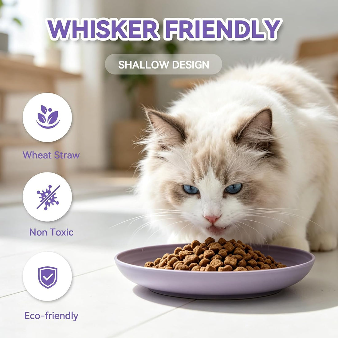 [8 Pack] Wheat Straw Cat Dishes, Whisker Friendly Cat Food Bowls