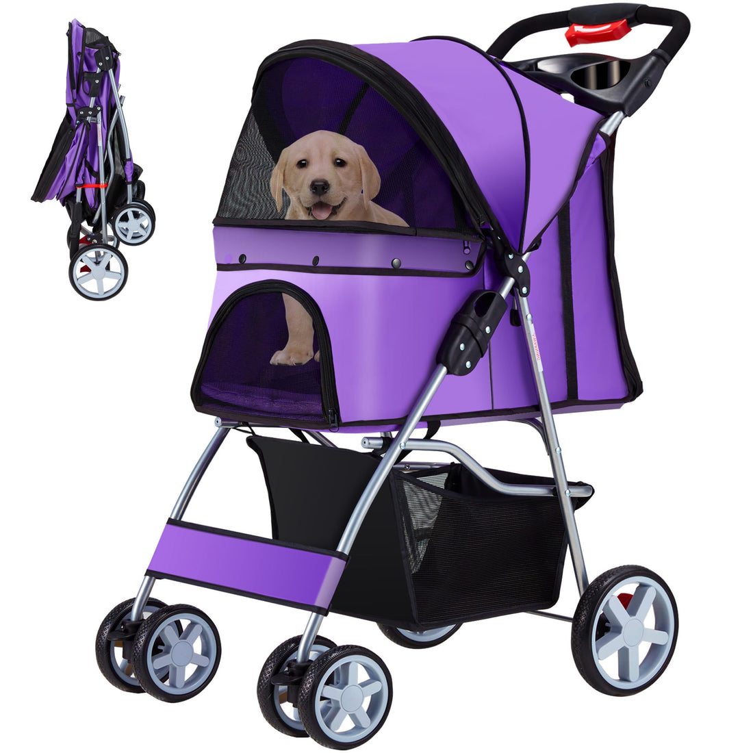 Azaeahom Pet Stroller, 4 Wheels Pet Strolling Cart for Medium/Small