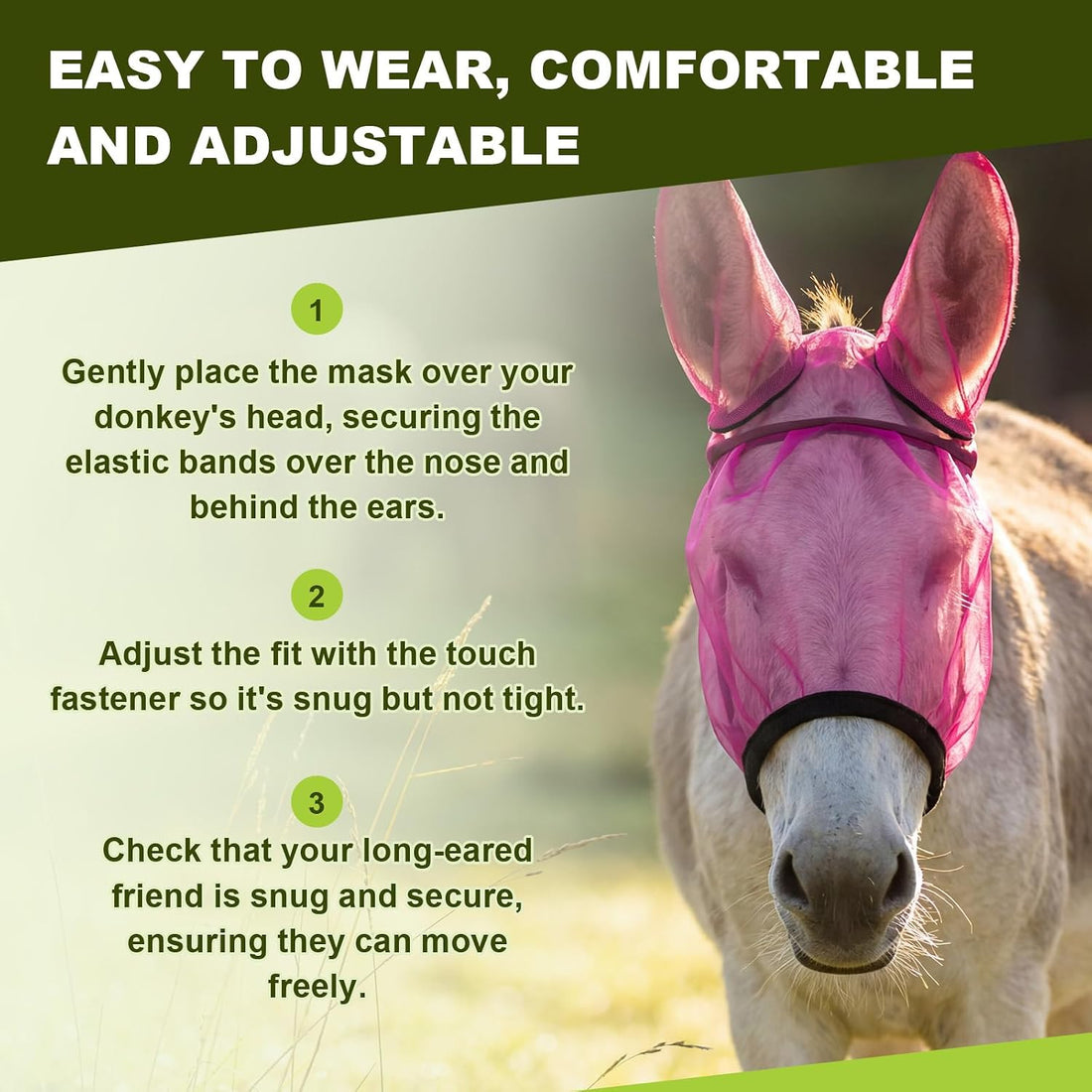 1 Pcs Mini Donkey Fly Mask with Ear Protection, Rose Red