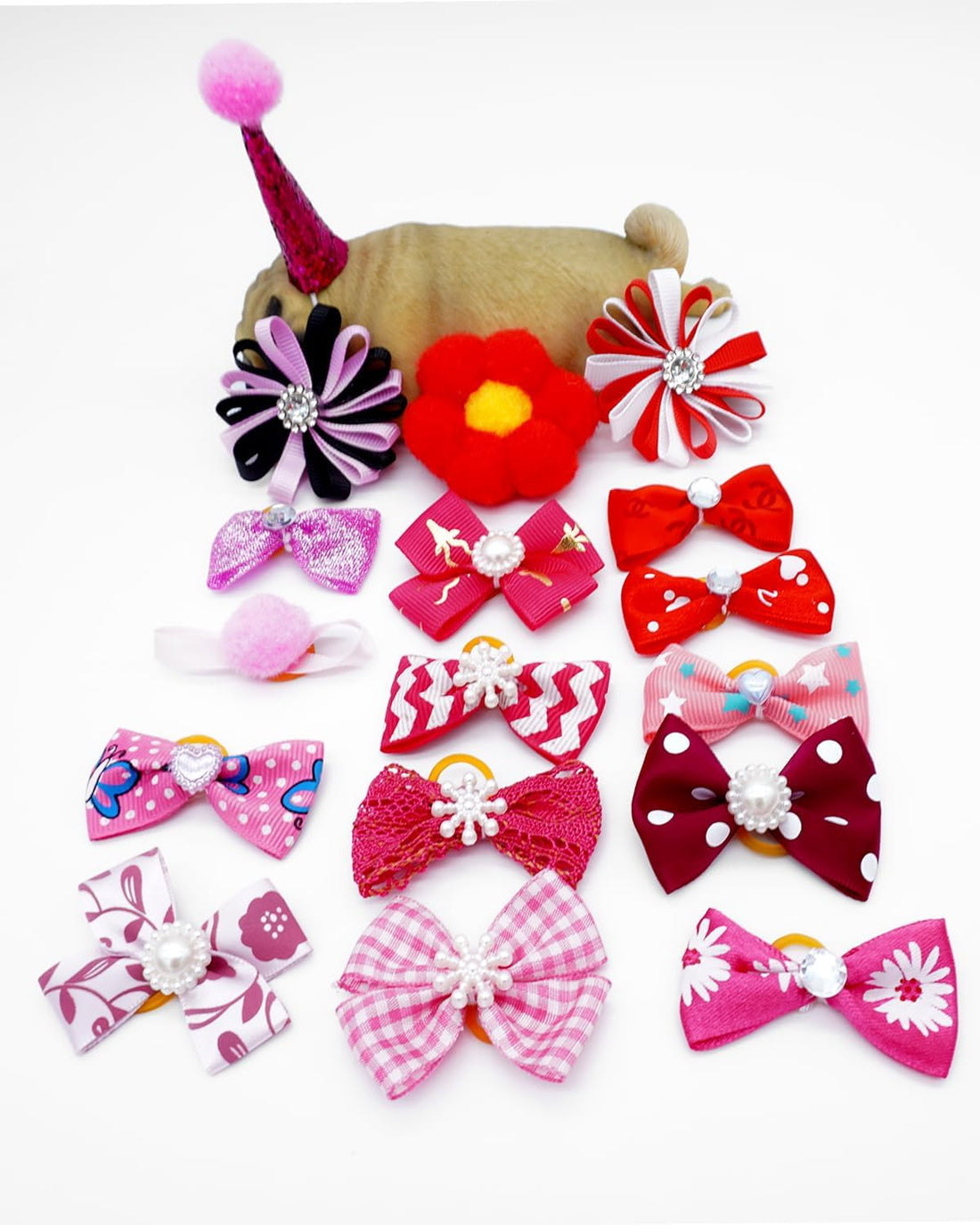 PET SHOW 100 Pack Girl Dog Hair Bows with Rubber Bands for Small Dogs