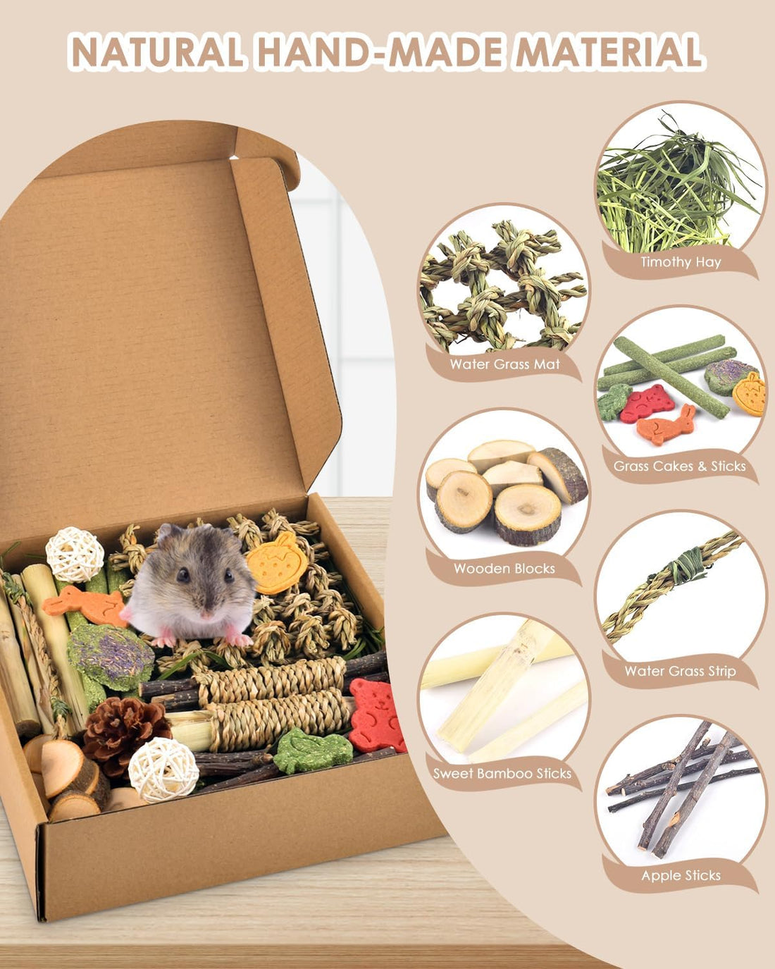 Bissap Rabbit Chew Toy, Natural Bunny Treats Snacks with Timothy Hay