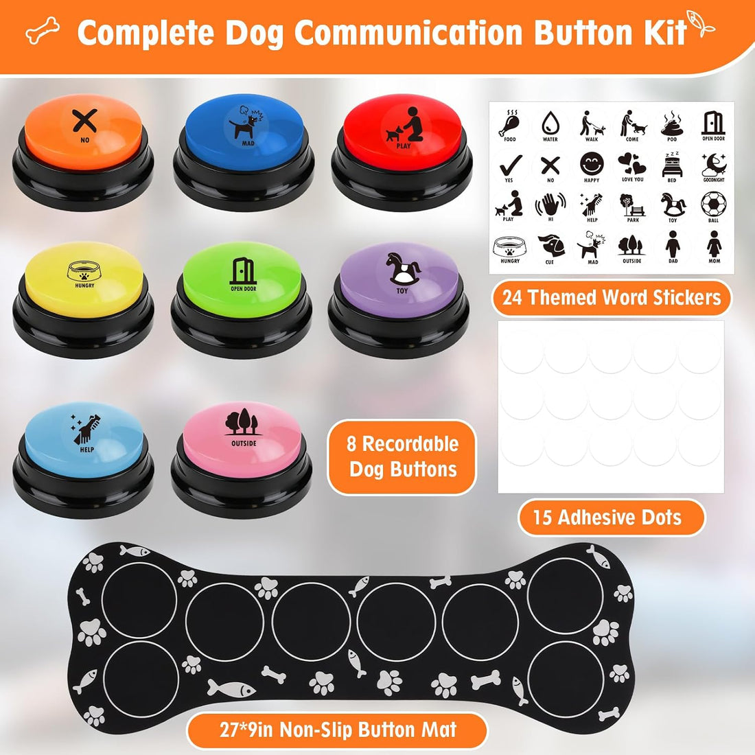Dog Buttons for Communication, 8 Pack Recordable Dog Talking Buttons
