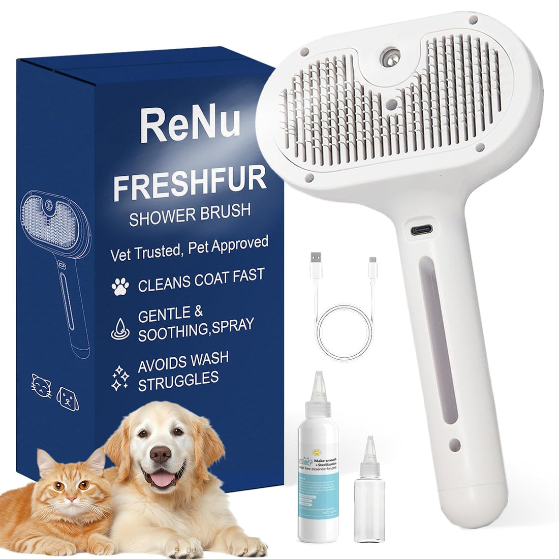 Pet Steam Brush for Cats & Dogs, Cool Mist Self-Cleaning Comb