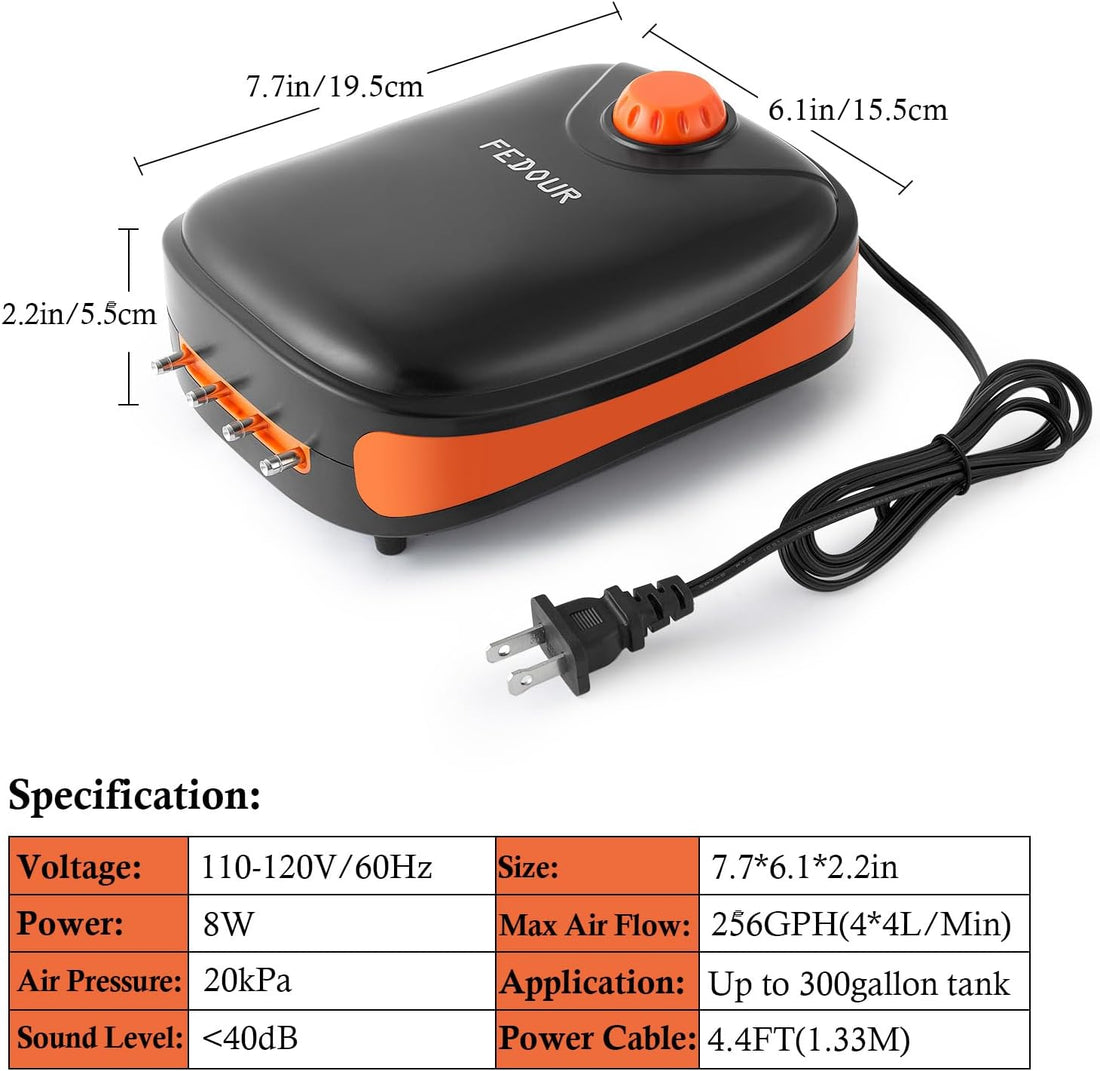 FEDOUR 4W/5W/8W Aquarium Corded Electric Air Pump