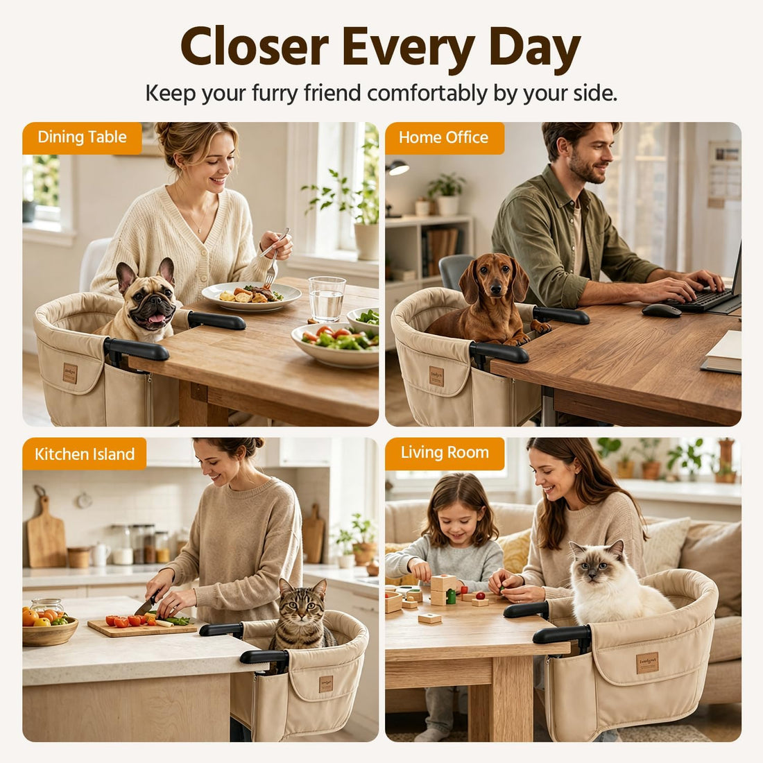 Clip-on Table Pet Chair for Small Pets, Khaki