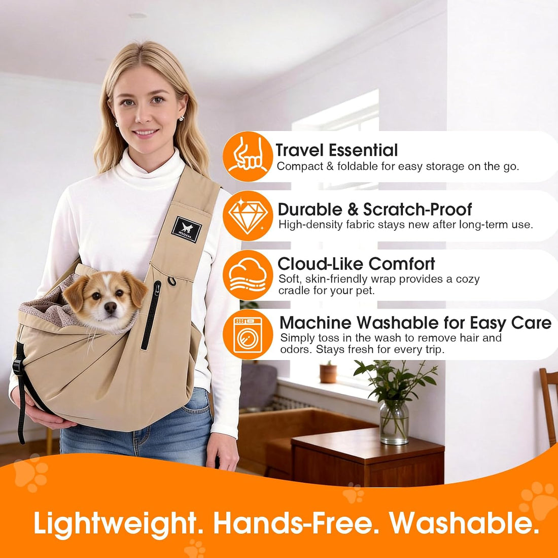 Dog Sling Carrier for Small Dogs & Cats 5-20 lbs, Adjustable Depth