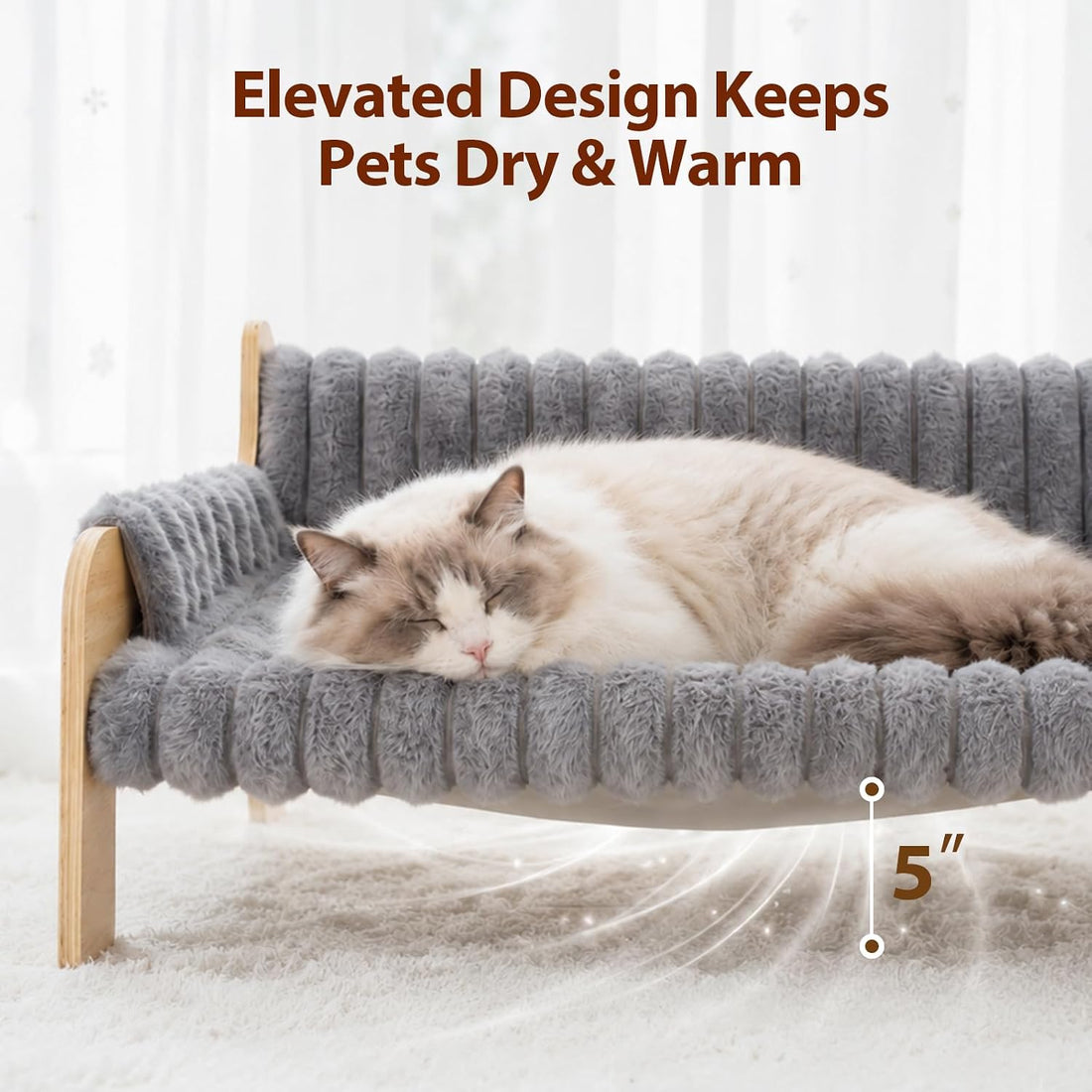 Jiupety Elevated Cat Couch for Indoor Cats Wooden Cat Sofa for Kitty