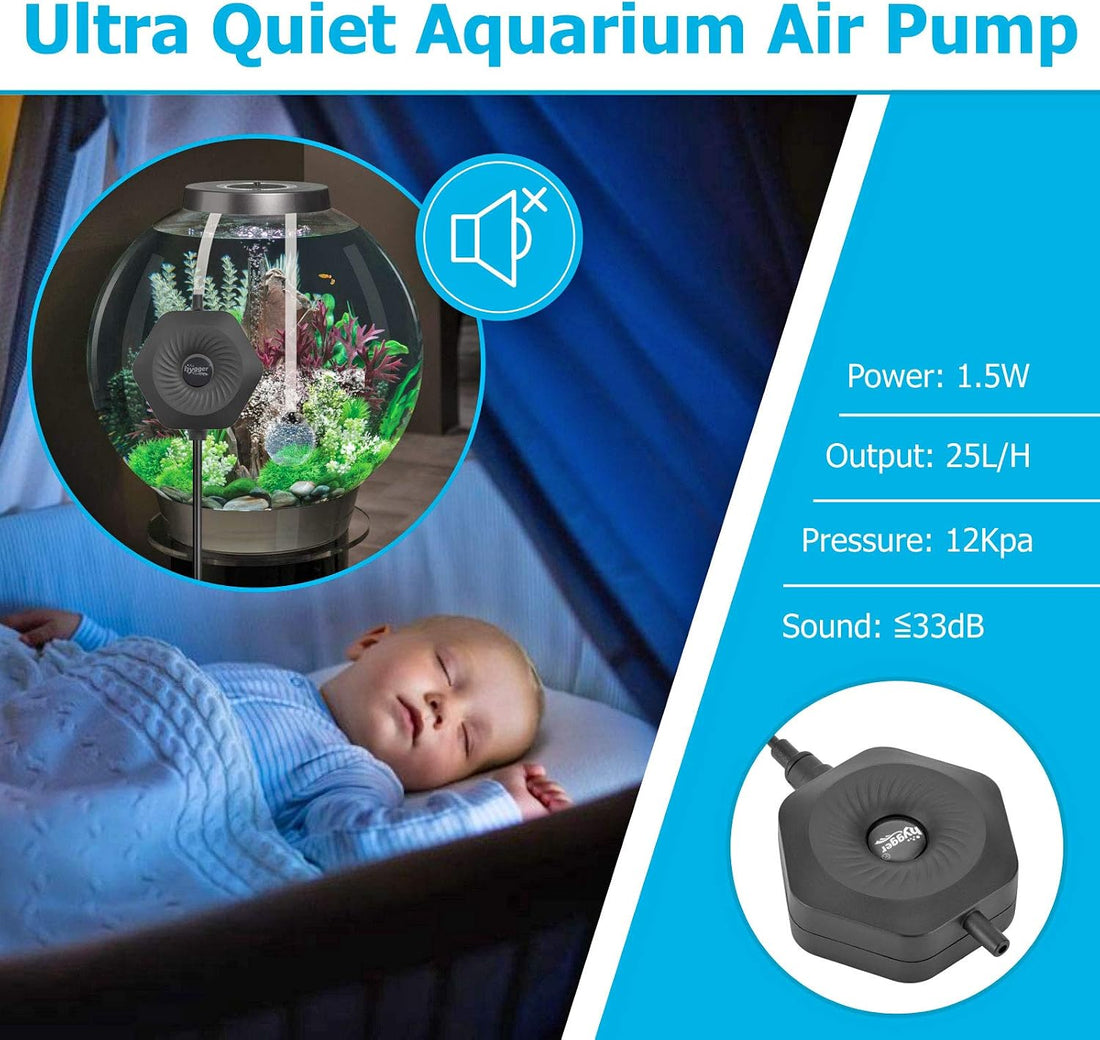 hygger Ultra Silent 1.5W Fish Bowl Aqaurium Mini Air Pump