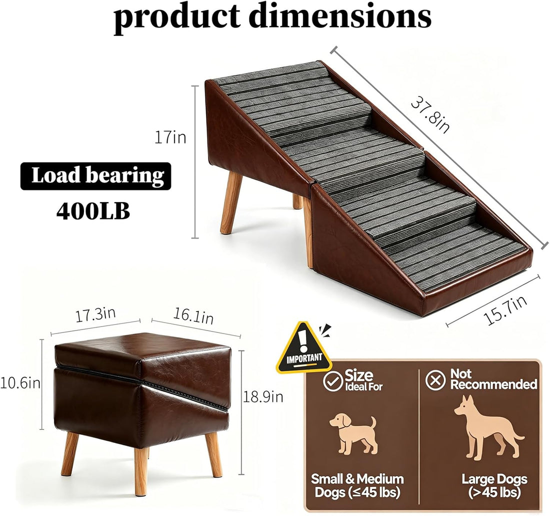 Luxury Dog Stairs for Small Dogs, Non-Slip Dog Ramp for Bed & Couch
