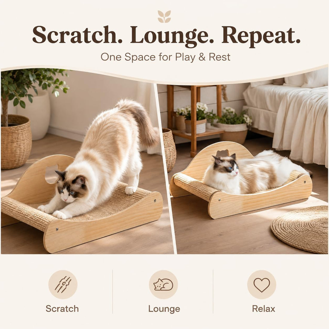 23" Large Sisal Cat Scratcher Lounge Bed for Indoor Cats