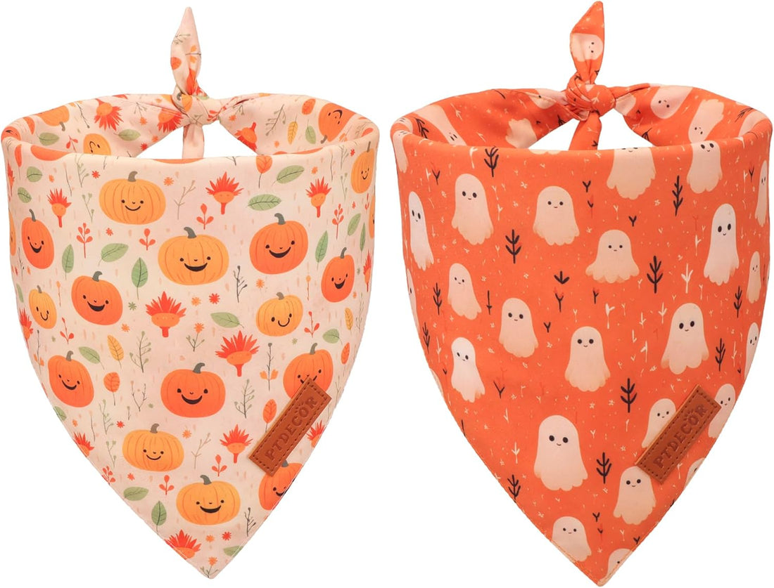 PTDECOR Halloween Dog Bandana, Ghost Pumpkin Dog Scarf