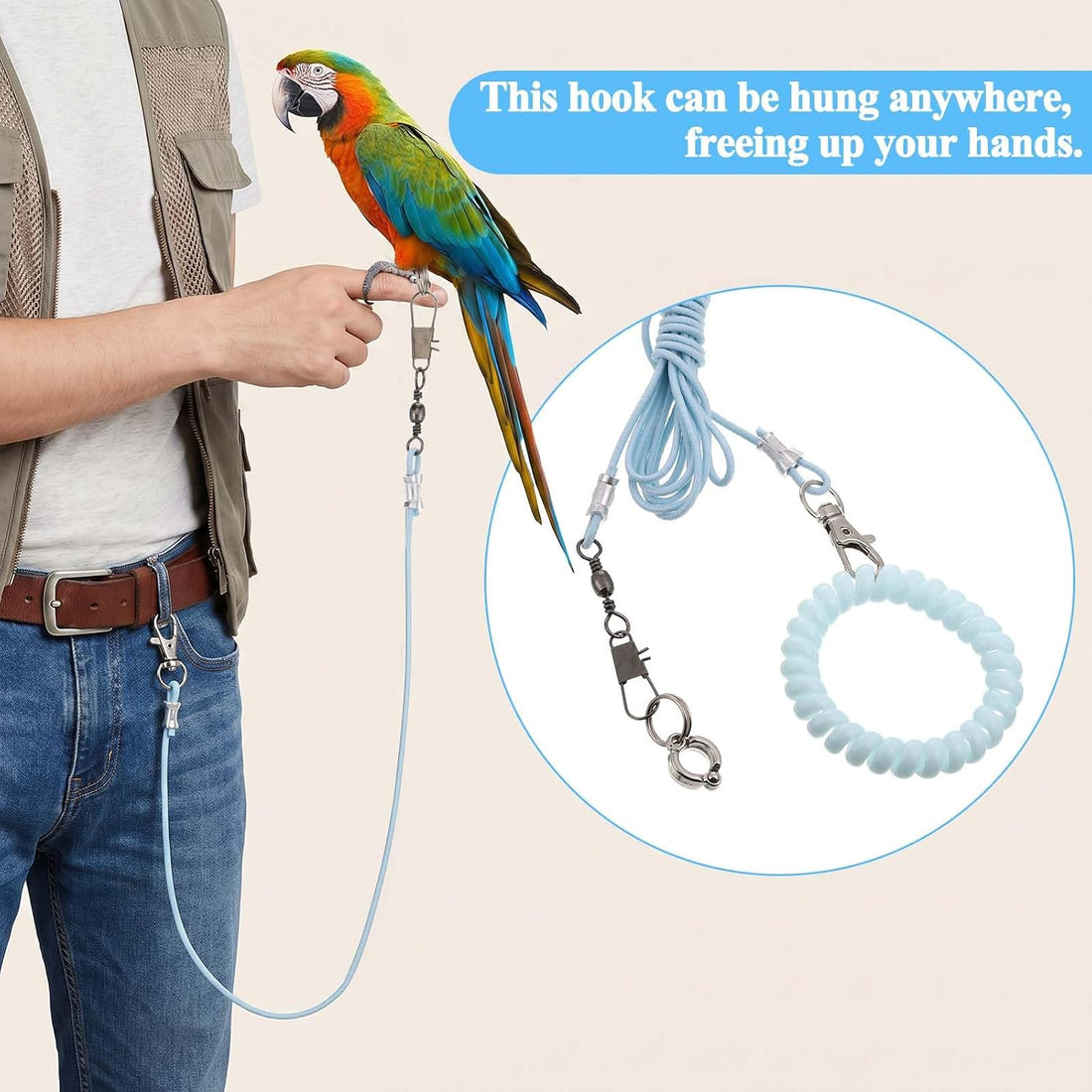 Bird Leash with 4 Different Size Foot Ring