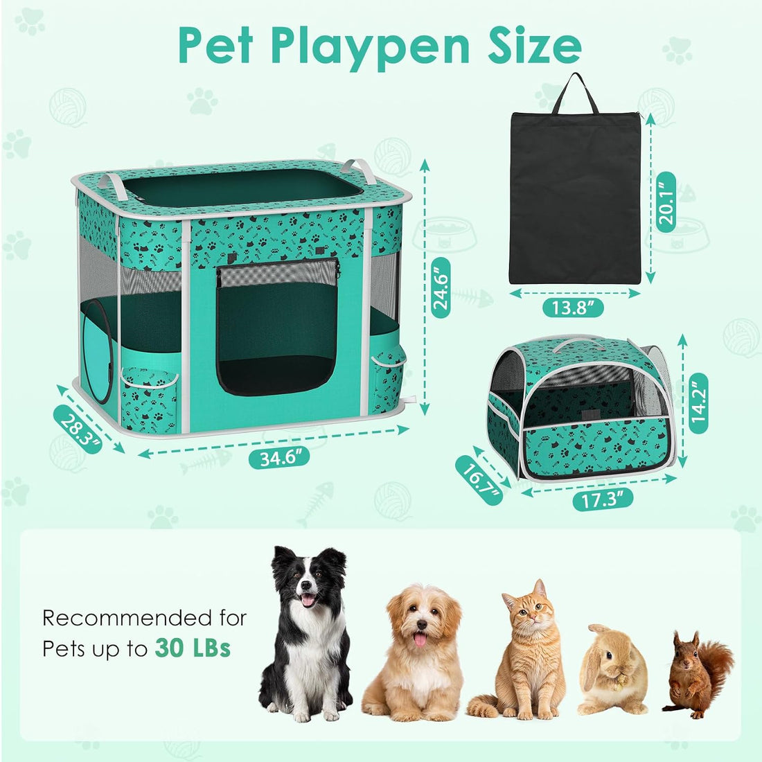 Petimber Portable Cat Playpen with Litter Box