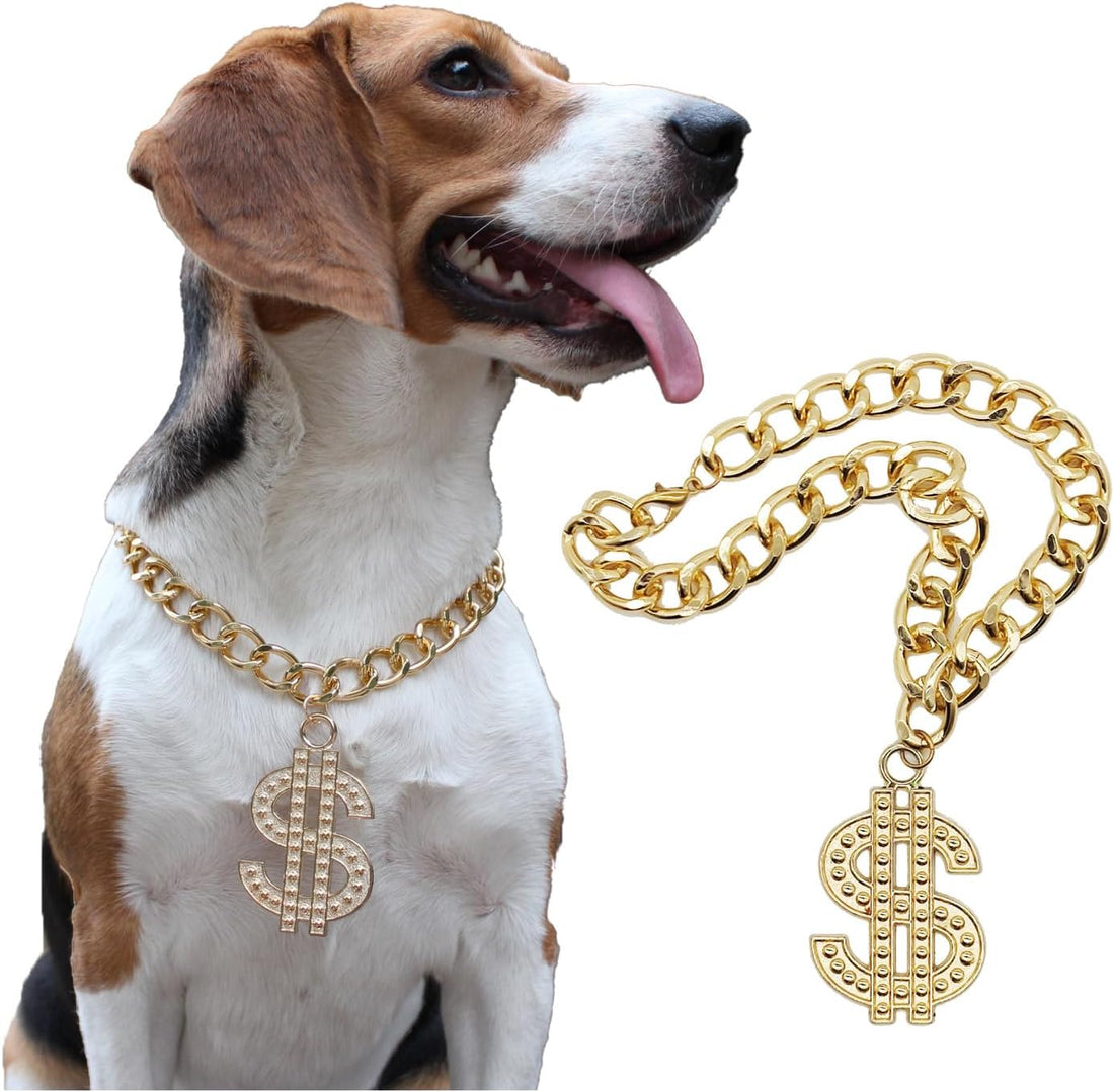 Cute Adjustable Pet Gold Chain with Dollar Pendant