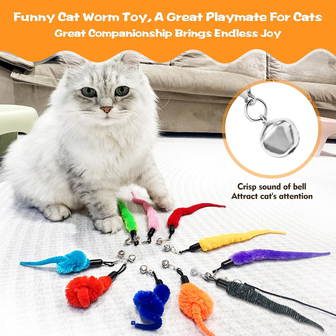 10PCS Cat Worm Toy, Cat Wand Attachment Fuzzy Worm Toys Refill
