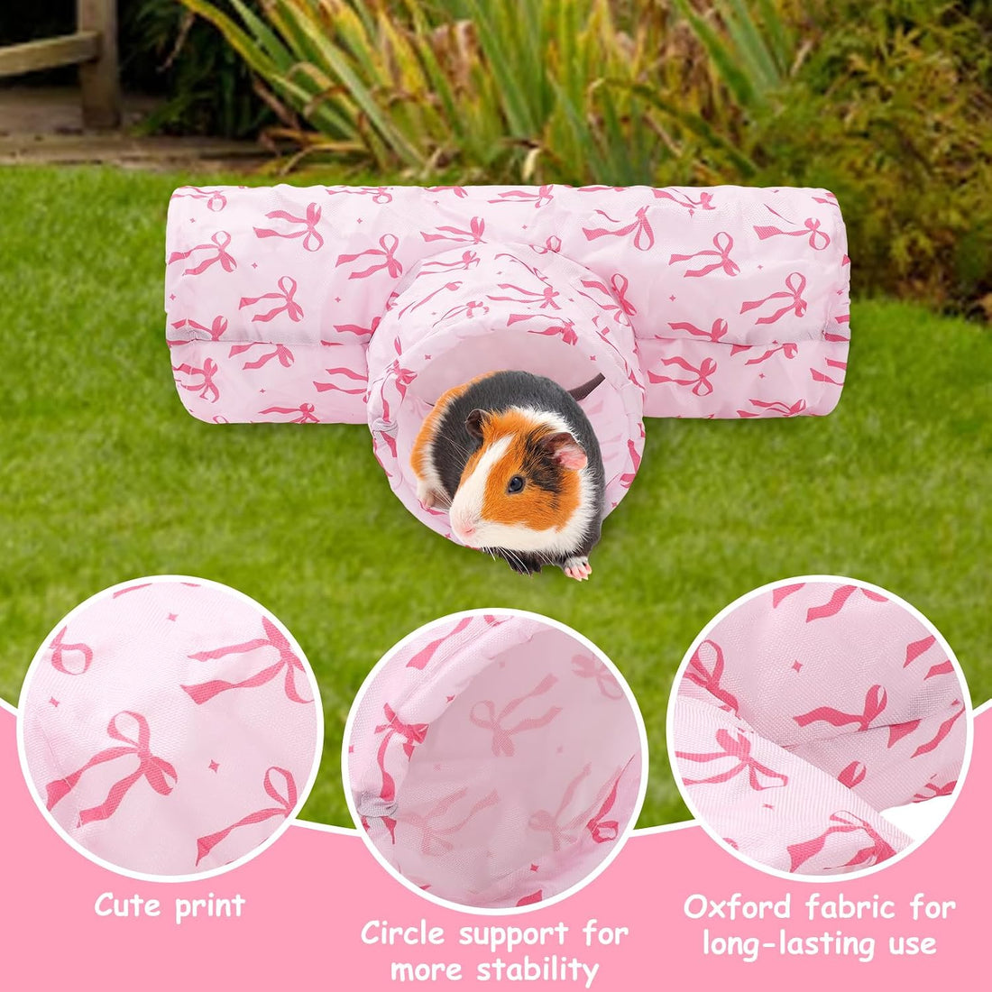 JarThenaAMCS Guinea Pig Tunnel 3 Way Washable Guinea Pig Hideout Pink