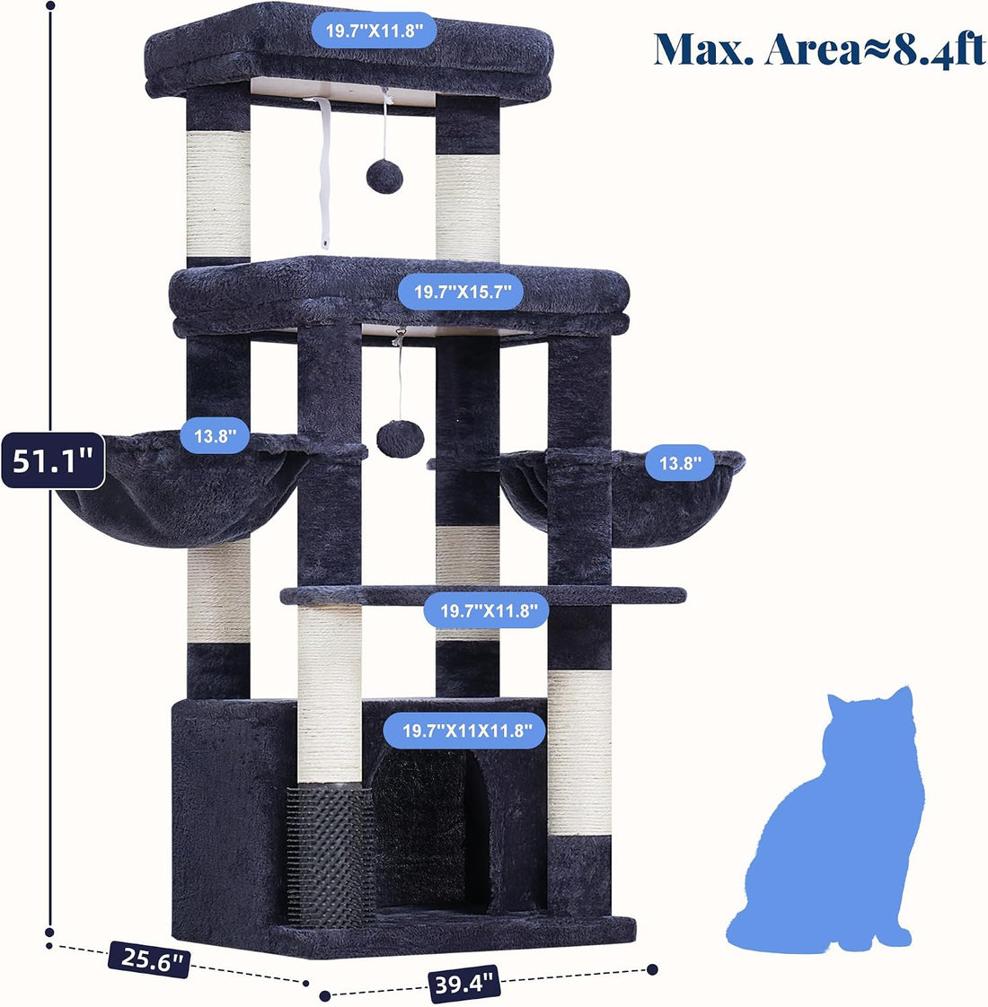 Hey-brother Cat Tree Tower with Extra Large Platform, Big Condo