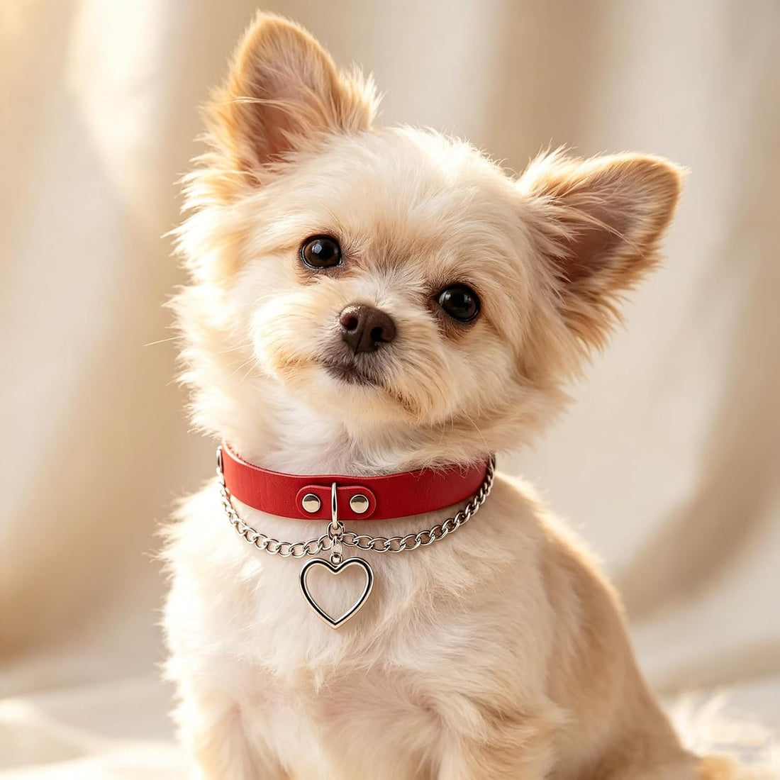 Long Chain Leash with Red PU Handle