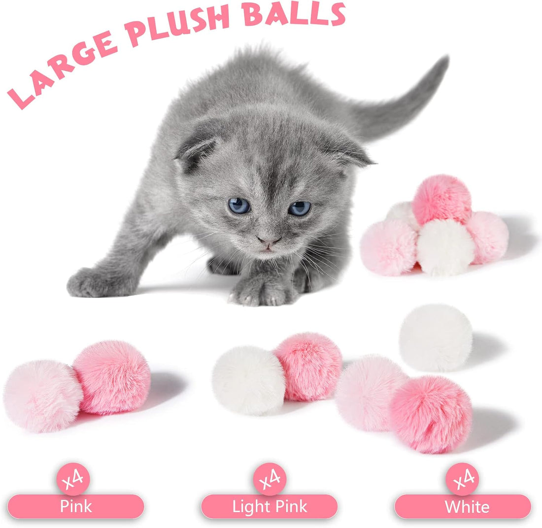 Weewooday 12 Pcs Large Fuzzy Cat Pom Pom Balls Plush Toys