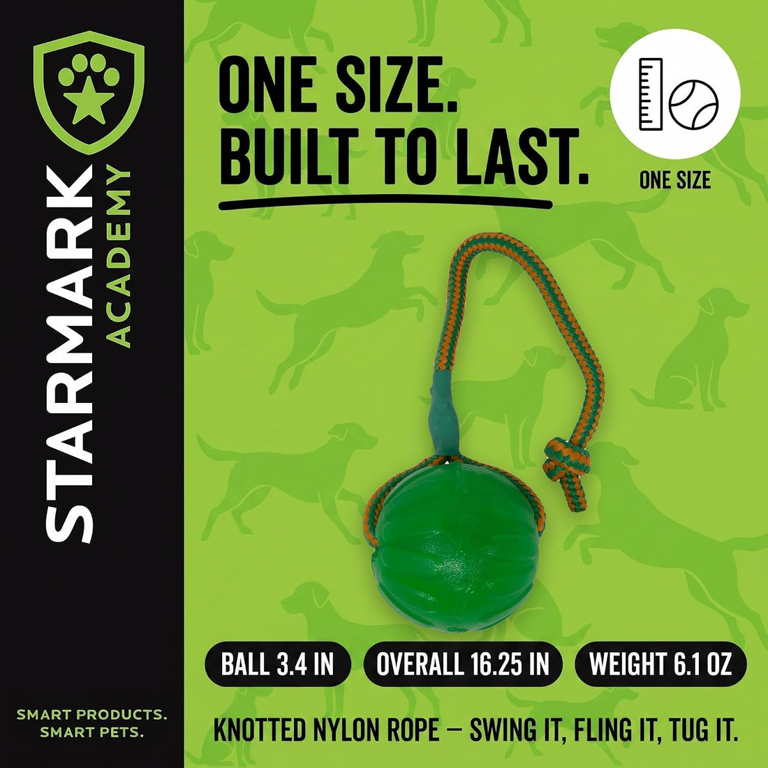 Starmark Everlasting Fun Ball on a Rope Dog Toy,Greens,Medium/Large