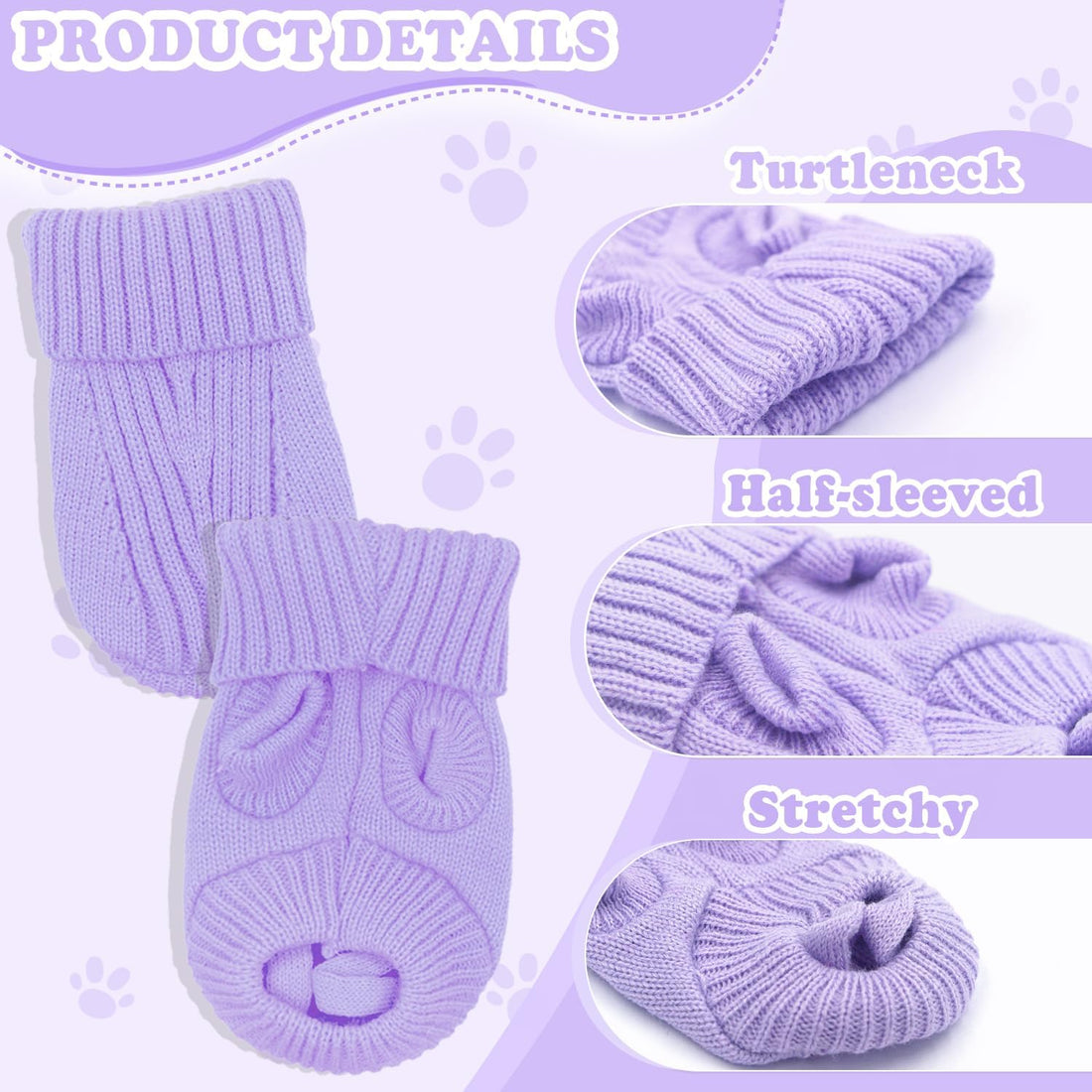XXS Dog Sweater 2-Pack, Turtleneck Knitwear Dog Sweater for Small