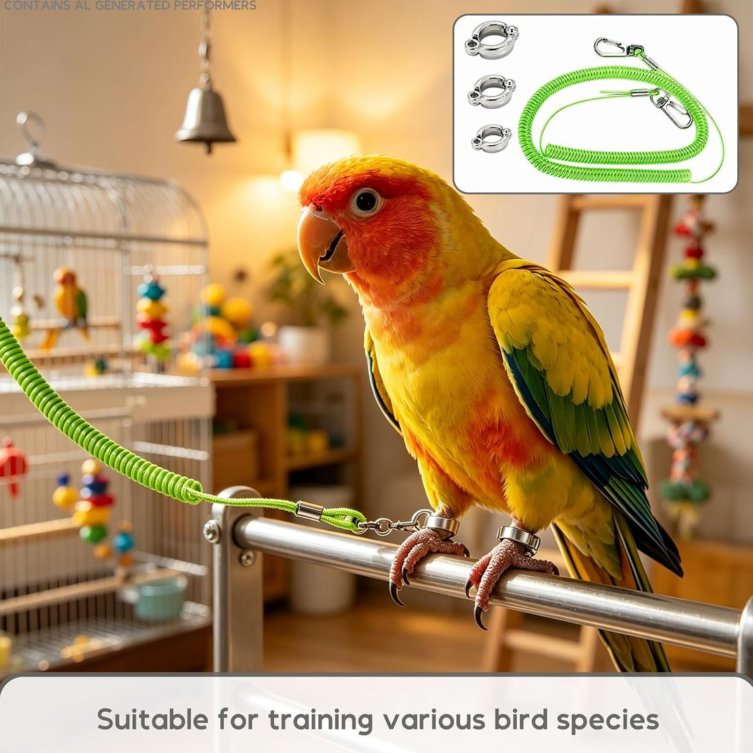 Bird Leash 5m for Cockatoos and Pigeons, Green