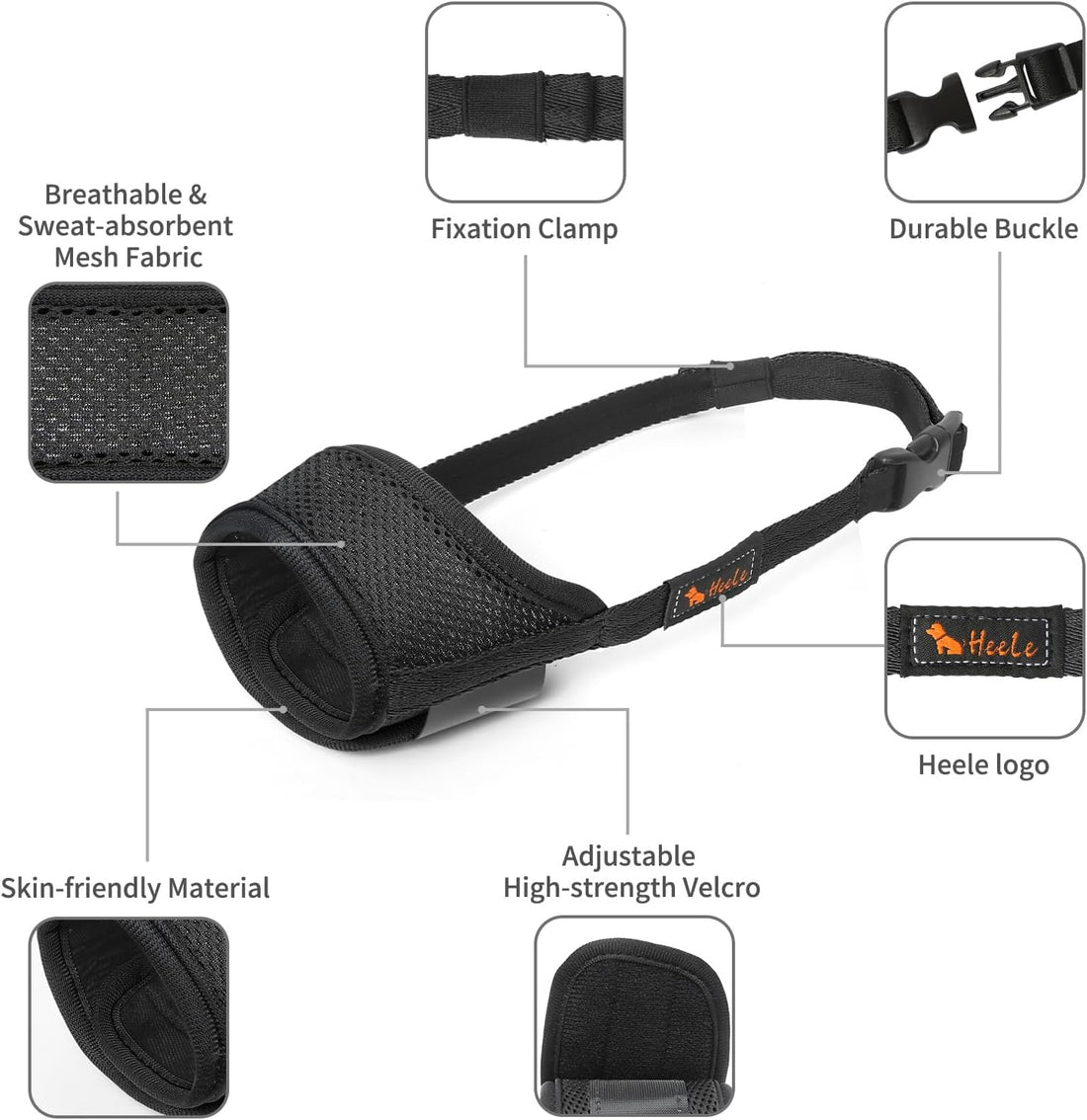 HEELE Dog Muzzle,Soft Nylon Muzzle Anti Biting Barking Chewing,Air