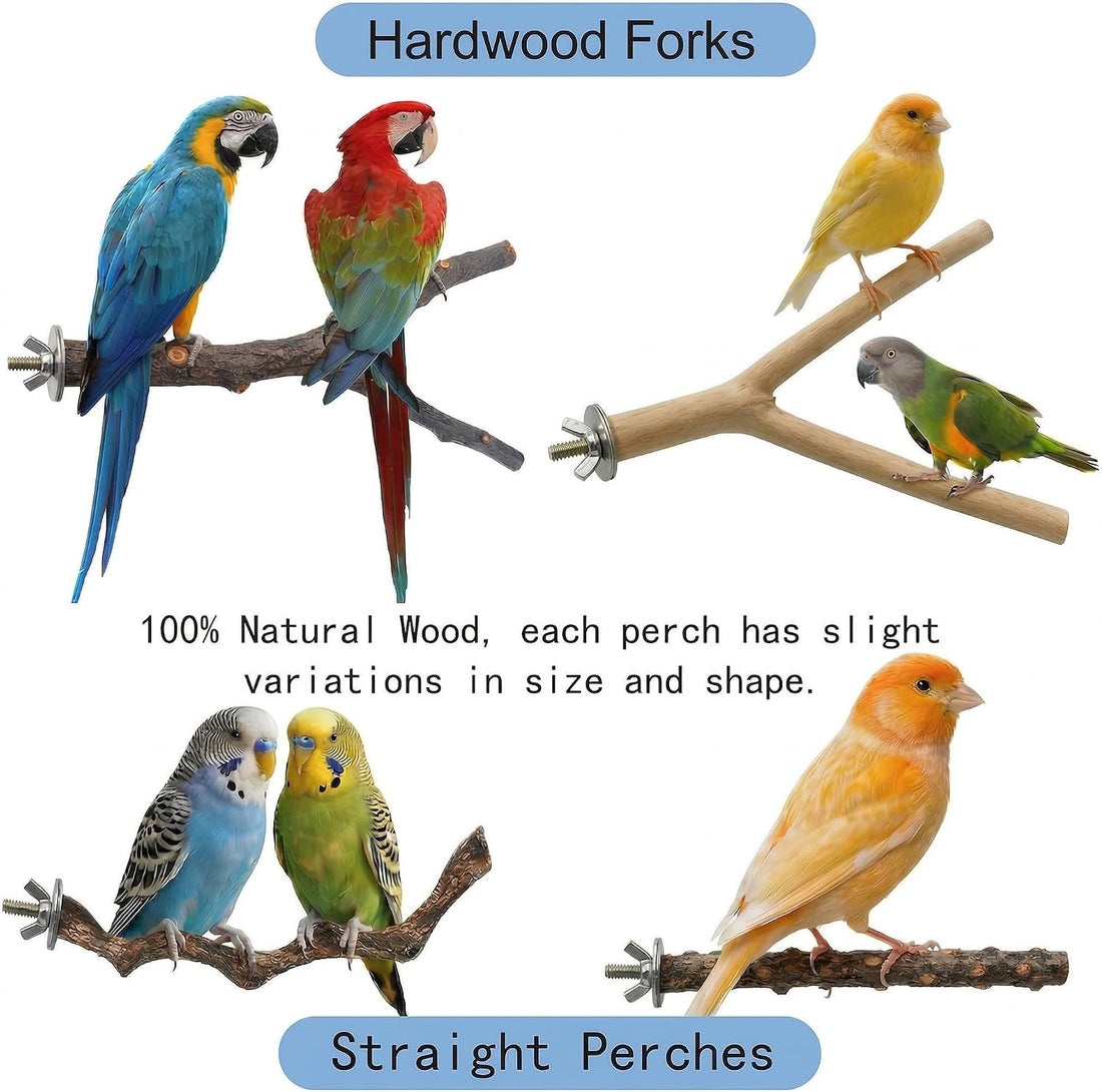 8PCS Natural Bird Perches for Cage, Parakeet Perches Set, Birds Toys