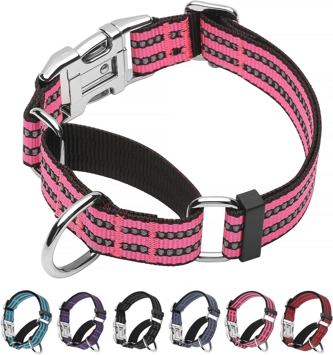 Martingale Dog Collar with Metal Buckle,Reflective,Black,L
