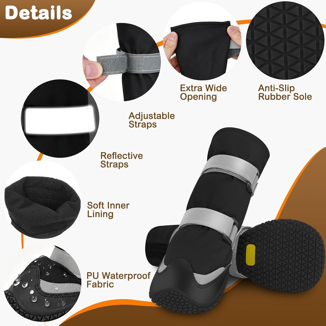 LUCKYPAW Dog Shoes for Winter Snow Waterproof Dog Boots with Fleece