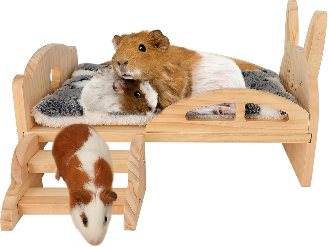 BWOGUE Large Wooden Rabbit Bed, Bunny Bed with Removable Cushion