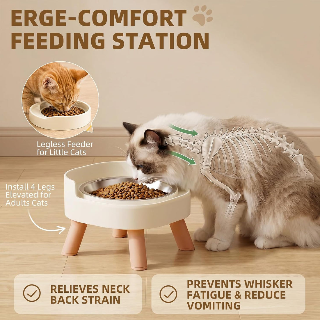 Elevated Cat Bowls, 2P Raised Cat Food and Water Bowl Set for Indoor