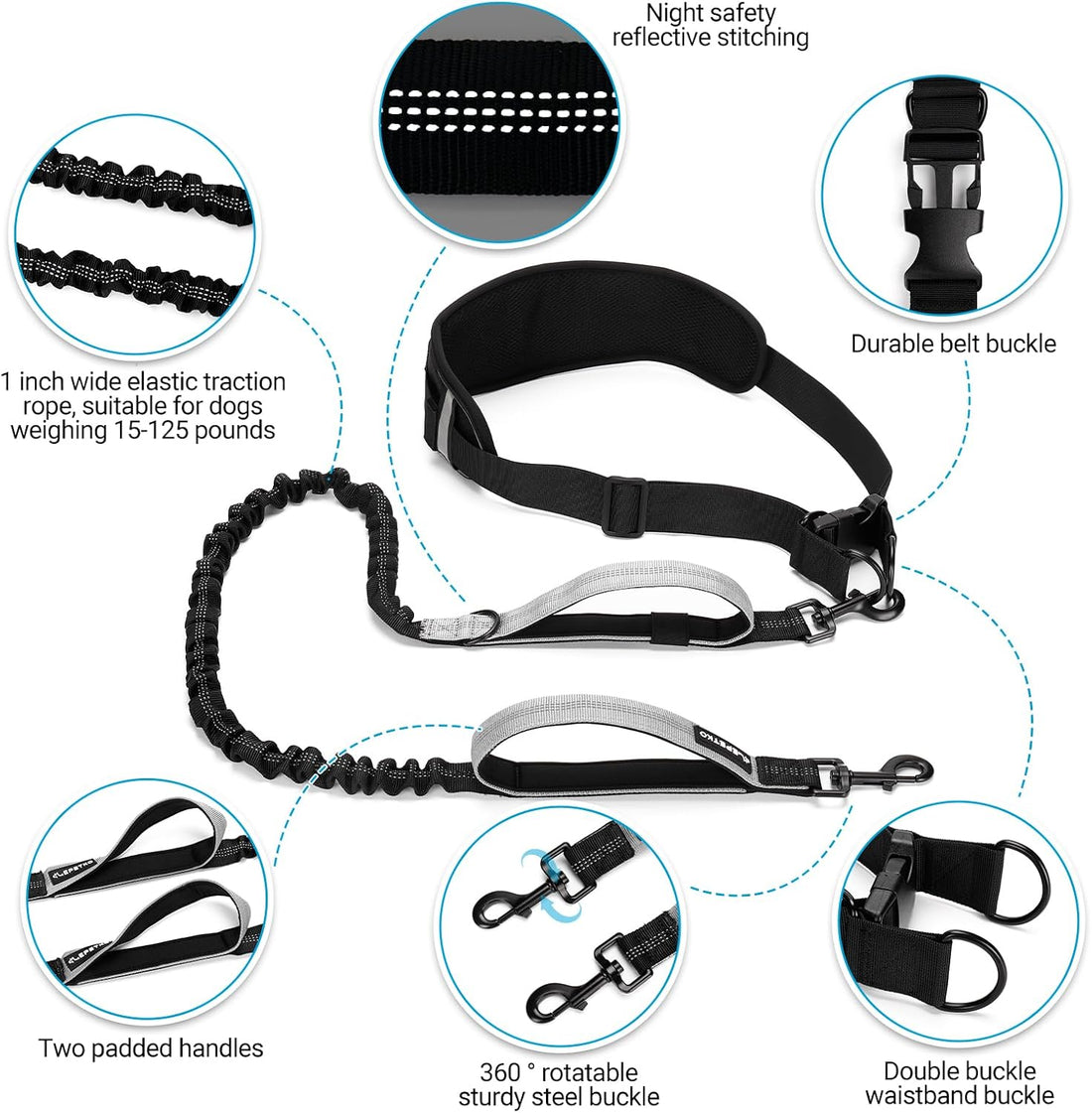 Hands Free Bungee Dog Leash for Medium to Large Dogs | Wider