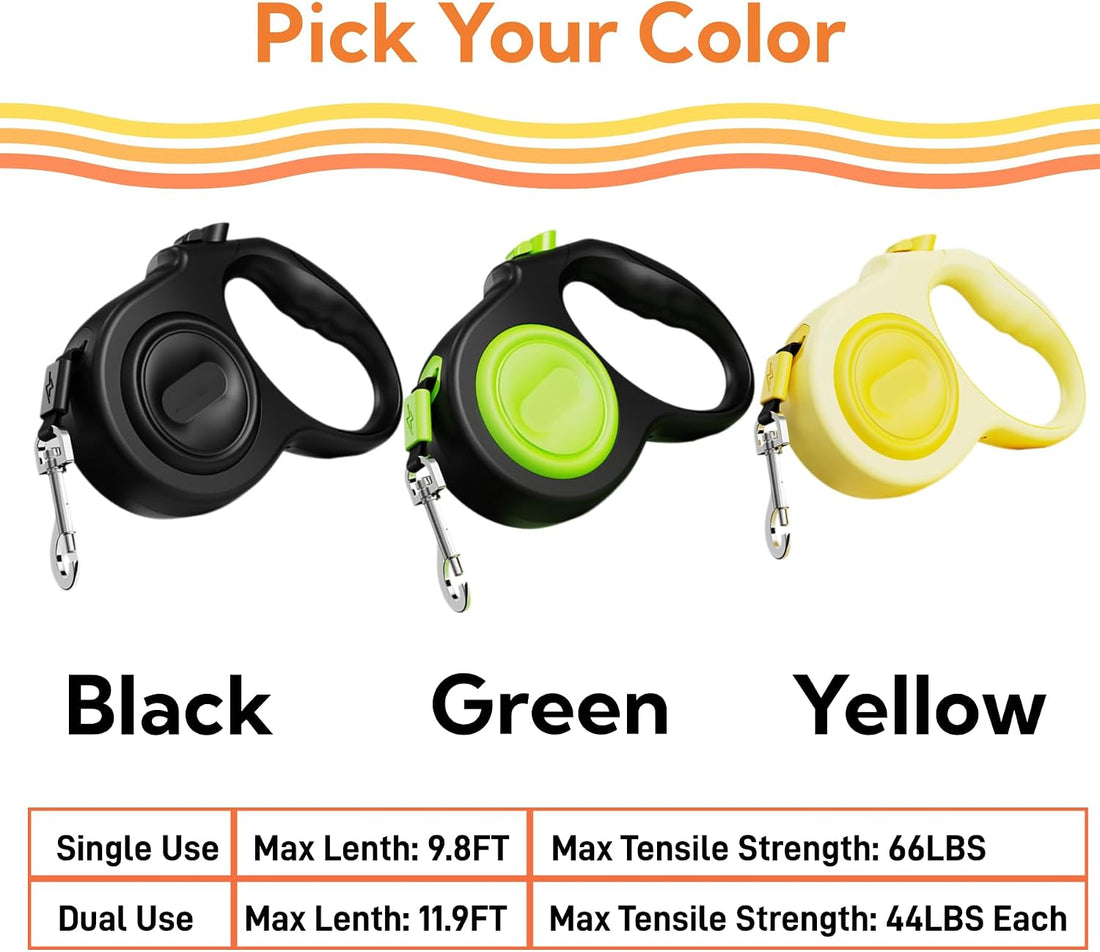9.8 FT Dual Retractable Dog Leash for 2 Small Breeds Up to 44lbs Each