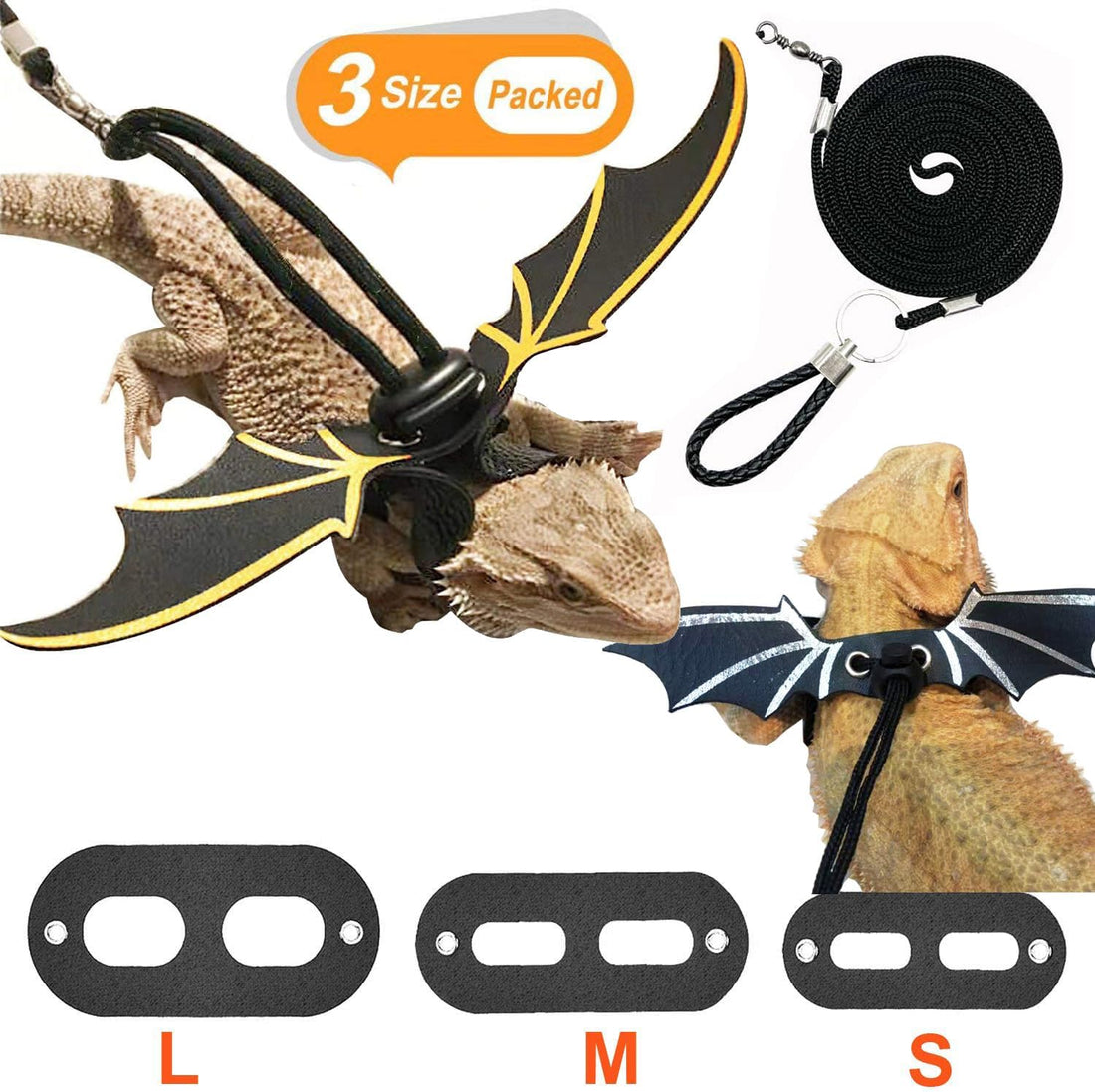3 Size Pack Bearded Dragon Leash and Harness Set
