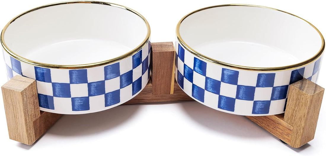Ceramic Checkered Dog Bowls for Medium Dogs